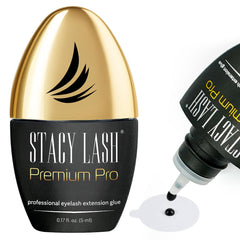 STACY LASH Premium Pro glue bottle close-up shows a premium professional look and strong hold for lash artists.