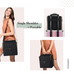 Stagiant makeup organizer case keeps cosmetics and jewelry neatly stored.