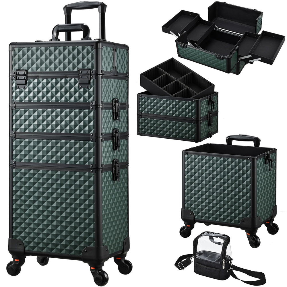 Stagiant rolling makeup case on wheels in green for effortless travel.