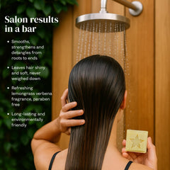 StarBars conditioner bar on bathroom shelf ready for daily conditioning.