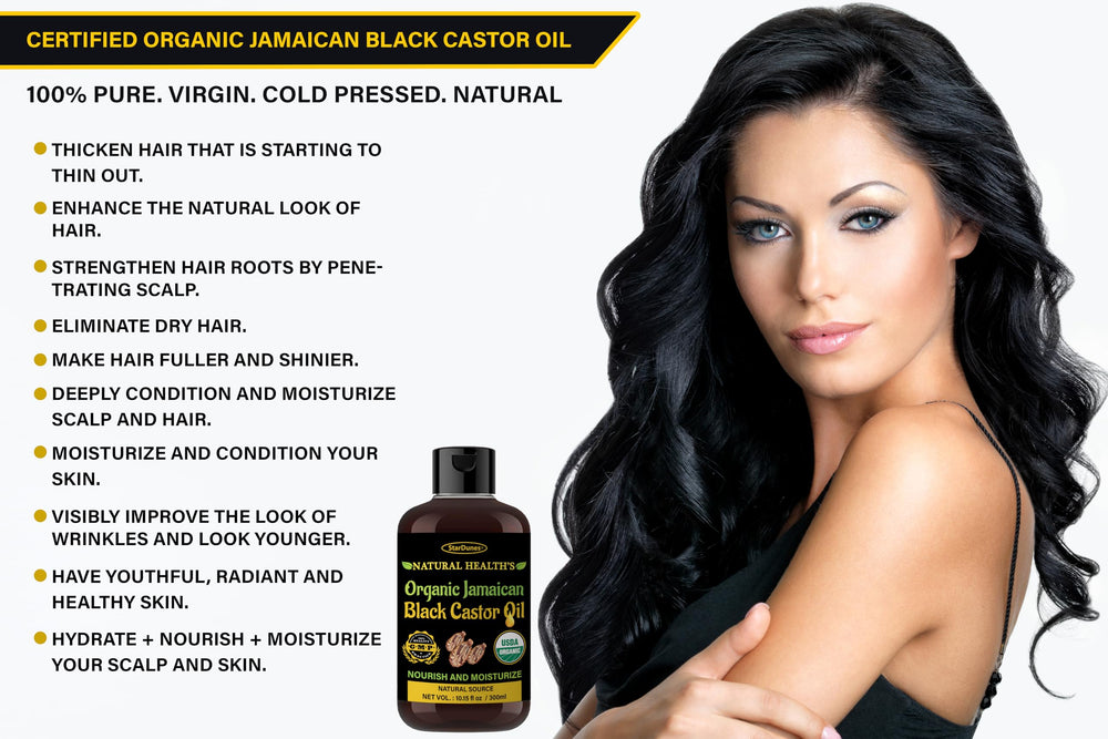StarDunes Jamaican Black Castor Oil label closeup highlights cold-pressed purity