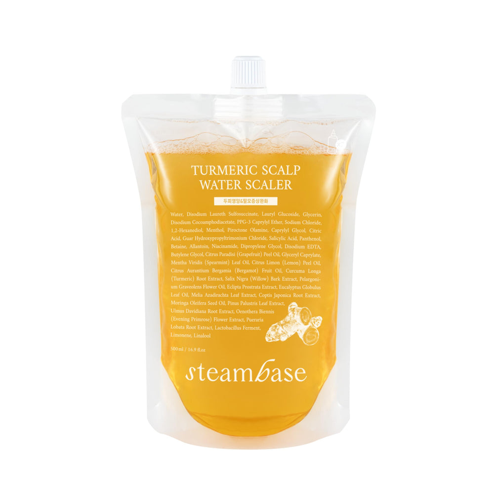 Steambase Turmeric Scalp Water Scaler pour tip targets roots for precise exfoliation and scalp refreshment