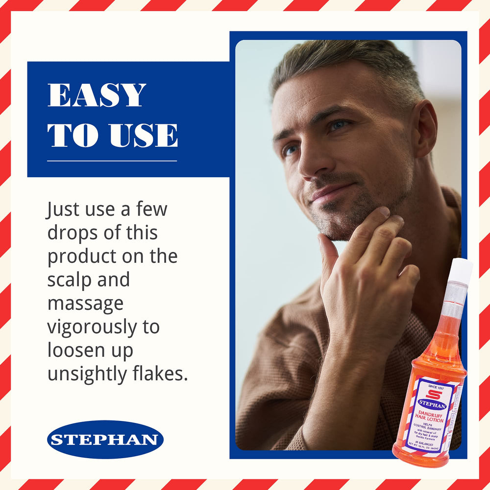 Stephan's Dandruff Remover shown with lather on dry hair.