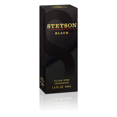 Stetson Black bottle side angle highlights compact 44ml size for travel.