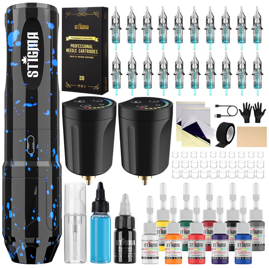 STIGMA wireless tattoo gun kit front view, a complete beginner setup for crisp lines.