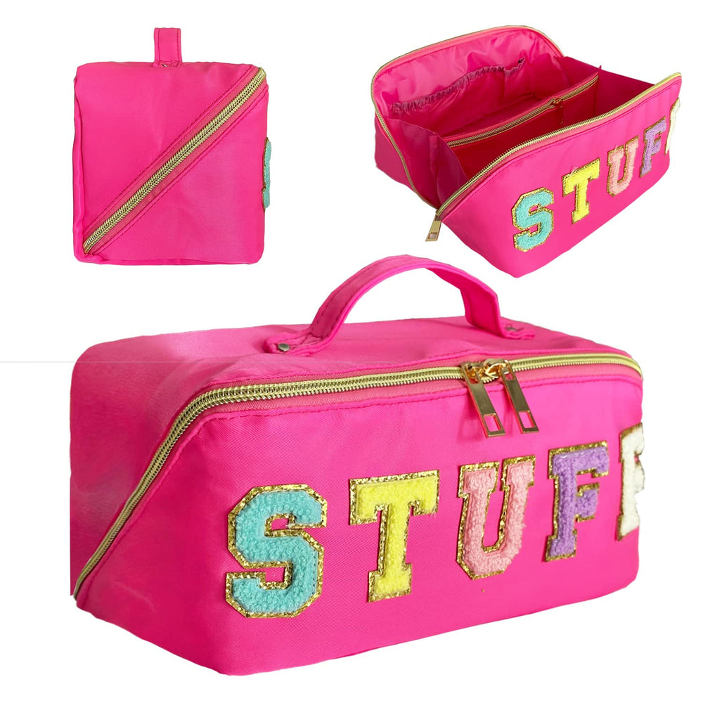 STOMKIRE Preppy Bag in rose red with Stoney Clover styling, ideal for organized daily makeup.