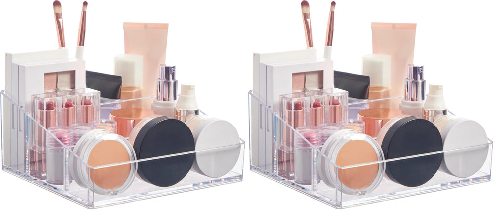 STORi clear plastic vanity organizer front view for compact makeup storage