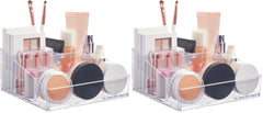 STORi clear plastic vanity organizer front view for compact makeup storage