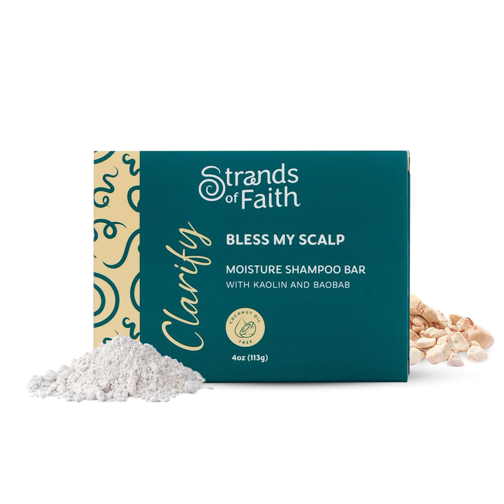 Strands of Faith Clarify shampoo bar piece cut for long-lasting cleansing and moisture.