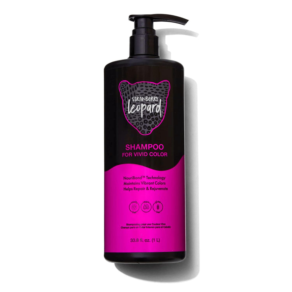 Strawberry Leopard Shampoo pour demonstrates color maintenance for vibrant hair