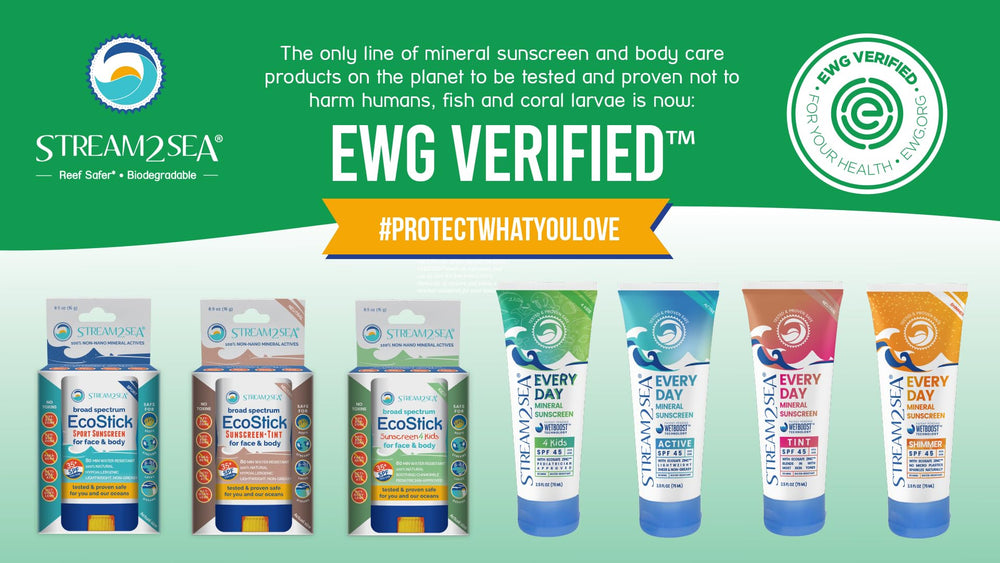 STREAM 2 SEA packaging made from sugarcane resin emphasizes eco-friendly reef-safe sun care.