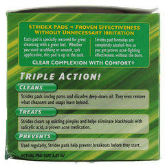 Stridex Daily Care Aloe pads label highlights alcohol-free formula benefits.
