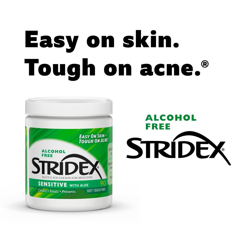Stridex Sensitive Pads 90-count label shot communicates value and long-lasting use.