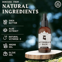 Label closeup highlighting fragrance-free comfort and simple grooming.
