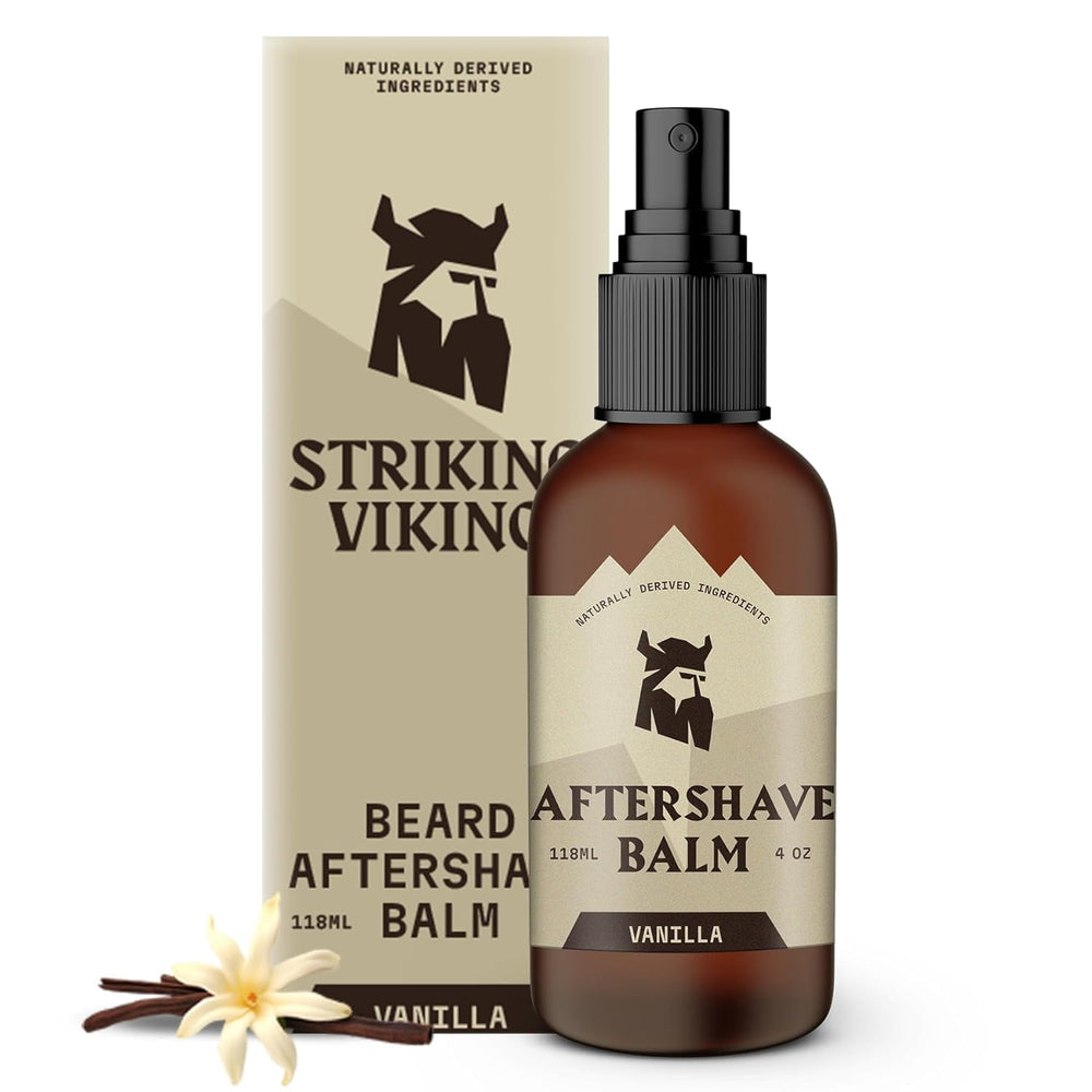 Striking Viking aftershave vanilla bottle 4oz for refreshing post-shave hydration
