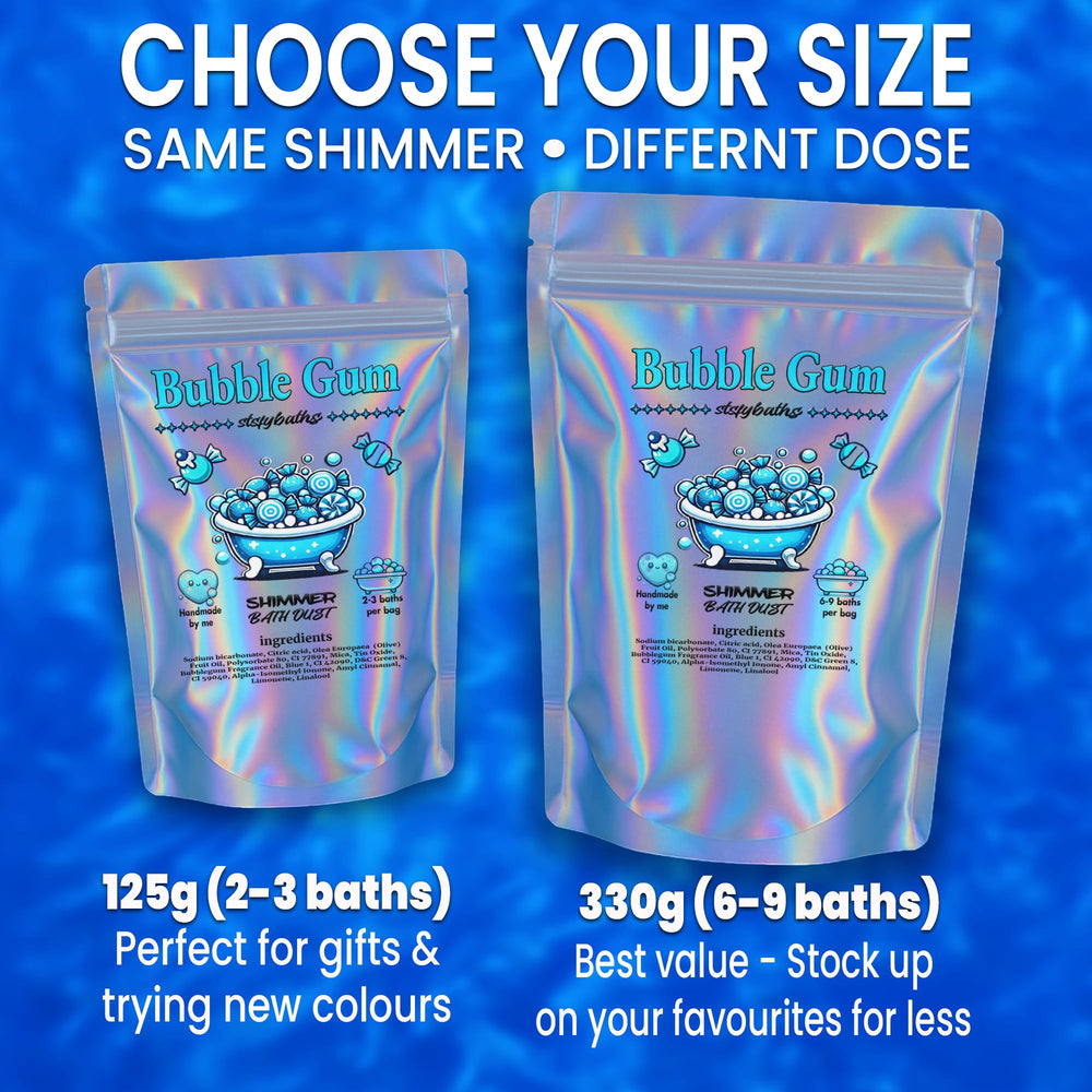 Stsfybaths Sky Blue Bubblegum Shimmer Bath Bomb releases grapefruit aroma for a refreshing soak.