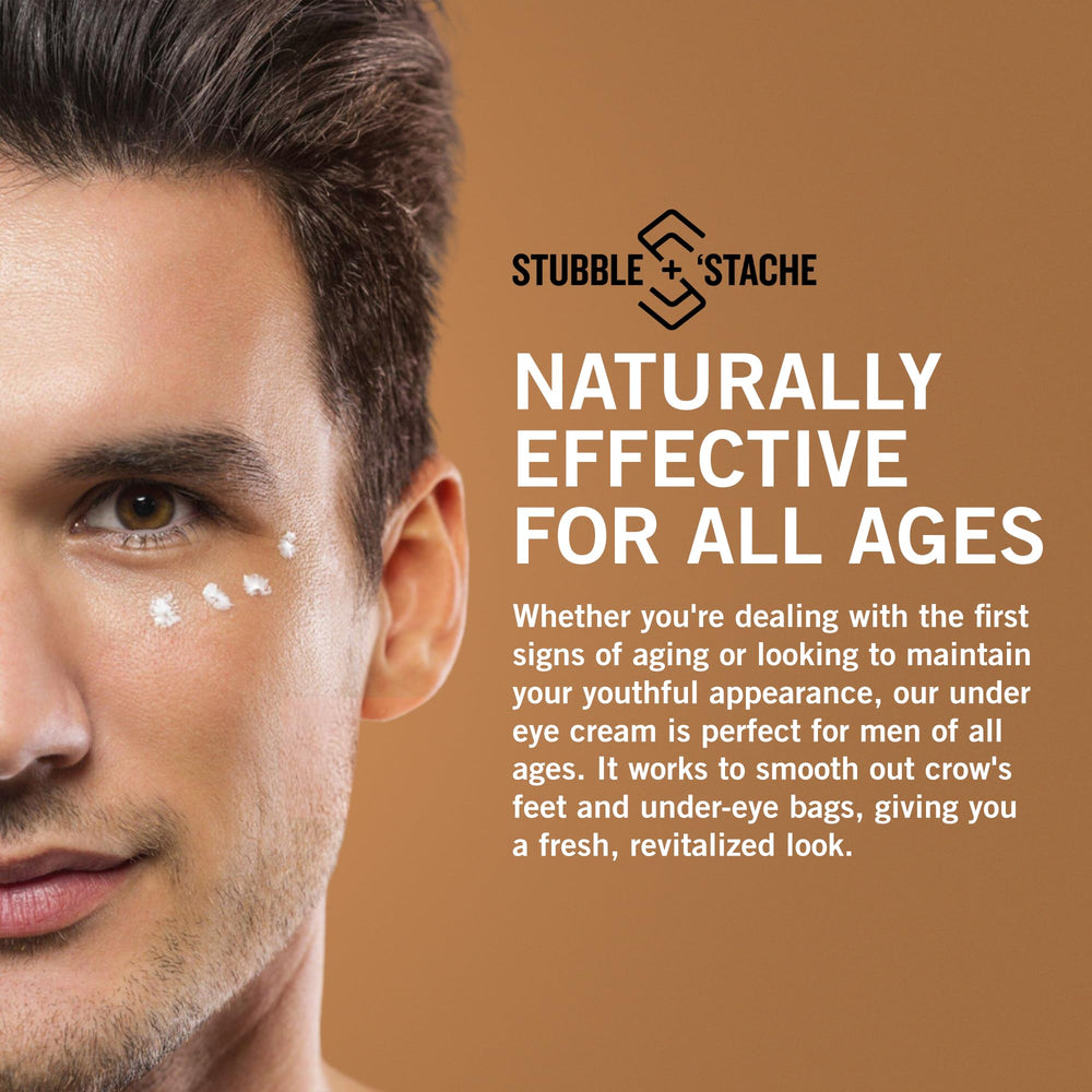 Stubble & Stache Refresh under-eye cream fragrance-free label highlighting sensitive-skin compatibility