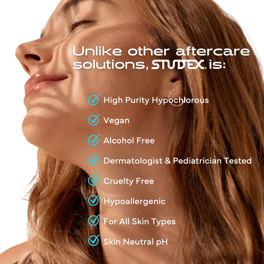 Studex Advanced 2-in-1 aftercare sensitive skin label showing hypoallergenic formula