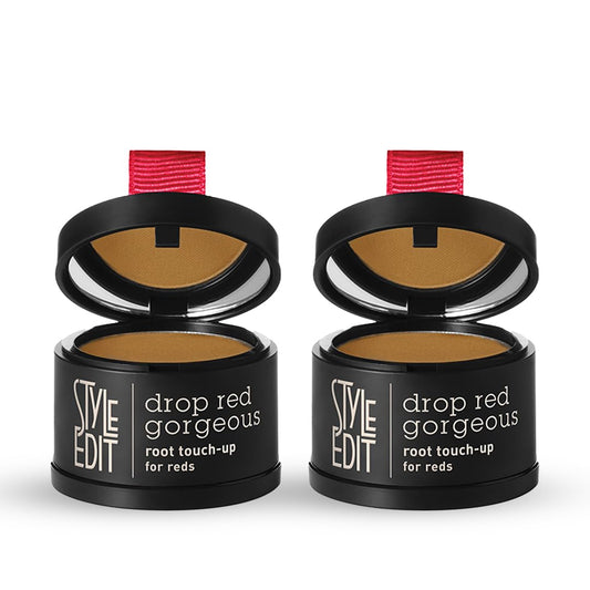 Style Edit root touch up powder bottle for fast gray coverage on light red hair.