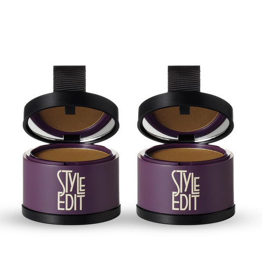 Style Edit root touch-up powder compact shown for quick coverage on photos.