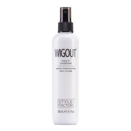 Style Factor Wigout leave-in spray bottle delivers detangling and lightweight hydration.