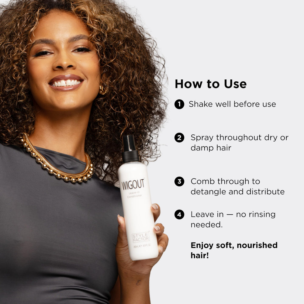 Style Factor Wigout six-scent collection displayed for hair care routine.