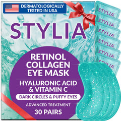 Stylia under eye patches packaging close-up for premium hydration.