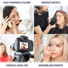 Stylia microblading-style strokes created with a waterproof brow pencil.
