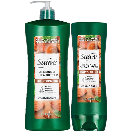 Suave Almond Shea Butter Moisturizing Conditioner 12.6 oz bottle nourishes dry hair