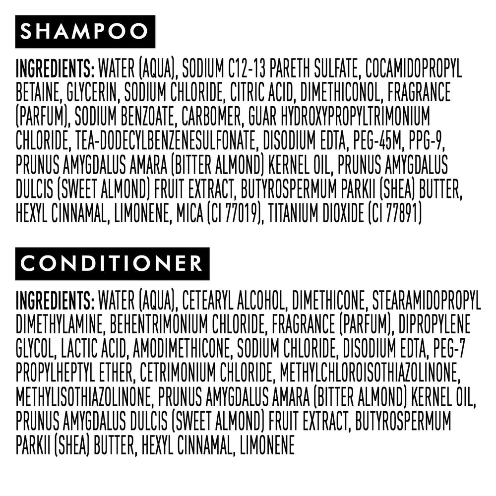 Herbal almond fragrance notes in Suave shampoo and conditioner blend.