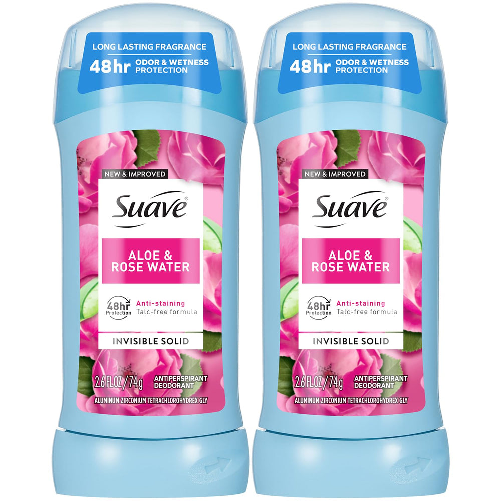 Suave Aloe & Rosewater 2-pack bundle showing fresh scent and everyday protection