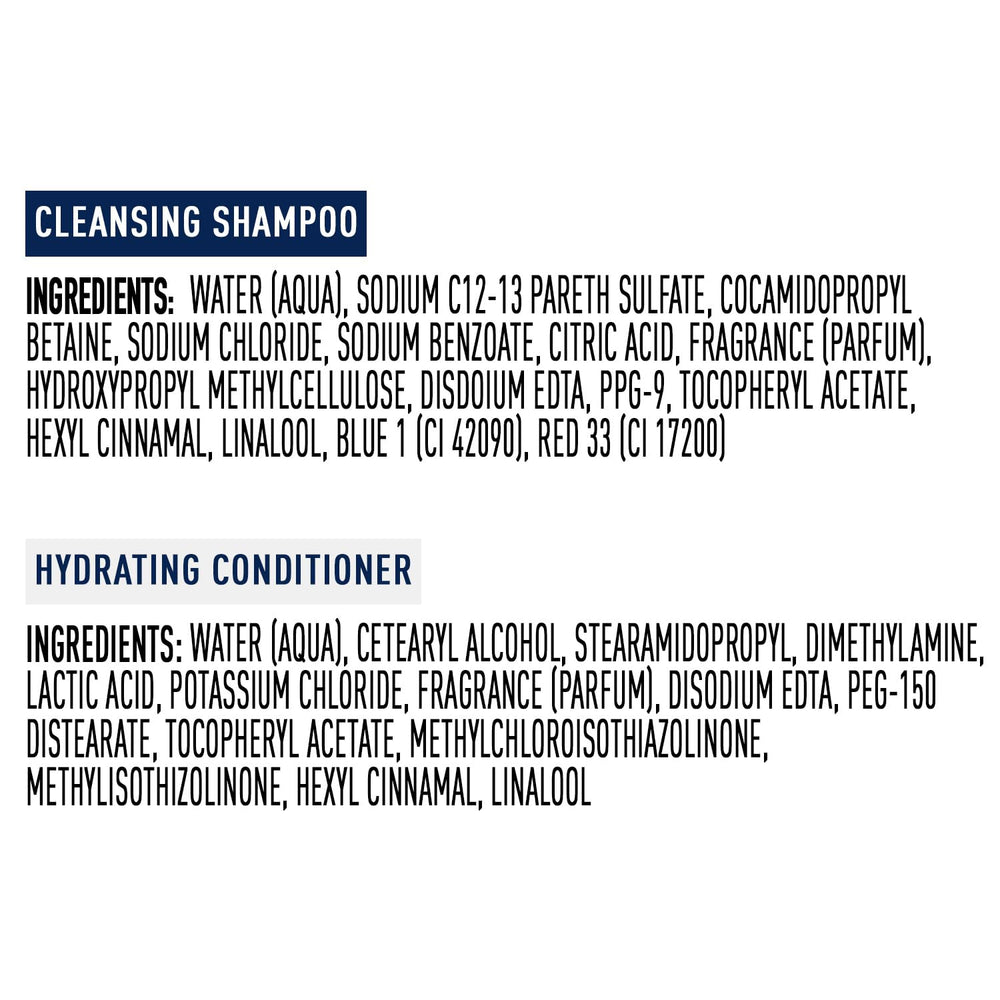 Suave Clarifying and Hydrating Formulas label close-up showing pH-balanced blend.