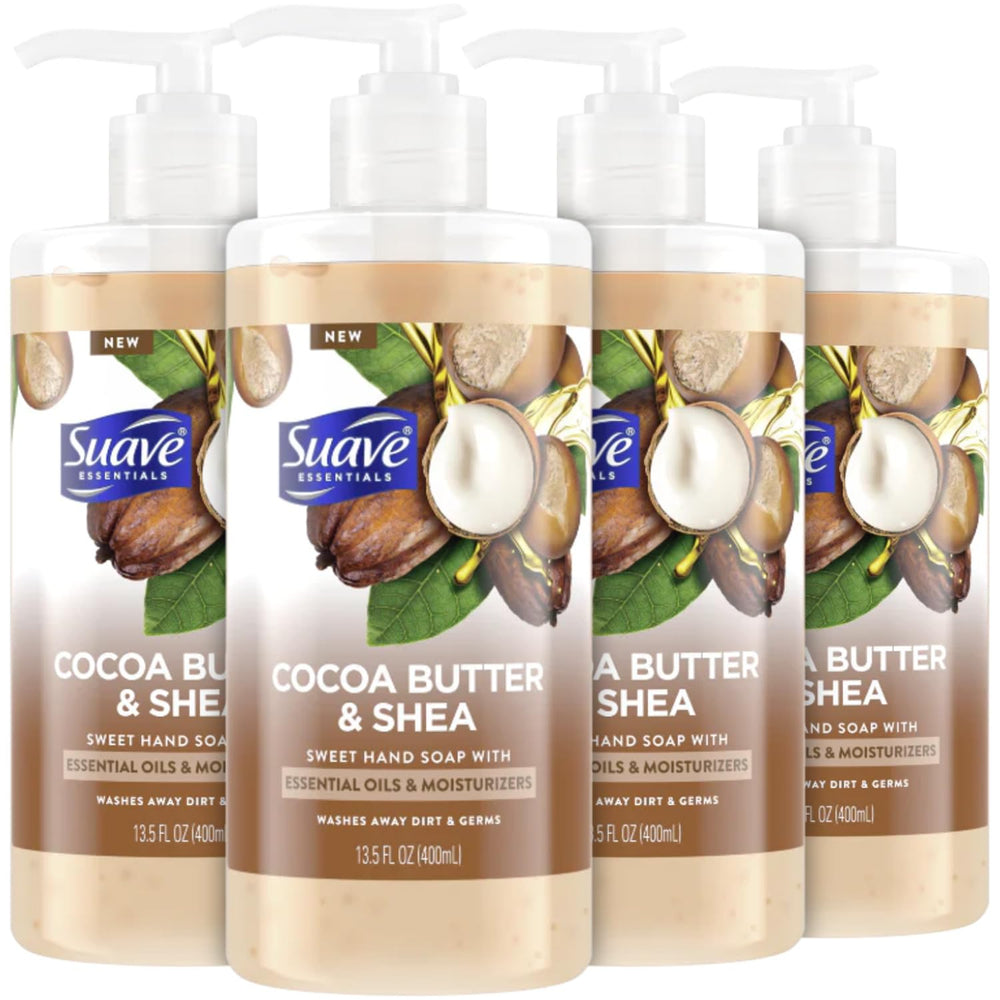 Suave Cocoa Butter & Shea hand soap bottle pour for gentle moisture