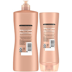 Vanity shot with Suave conditioner bottles and tropical aroma.