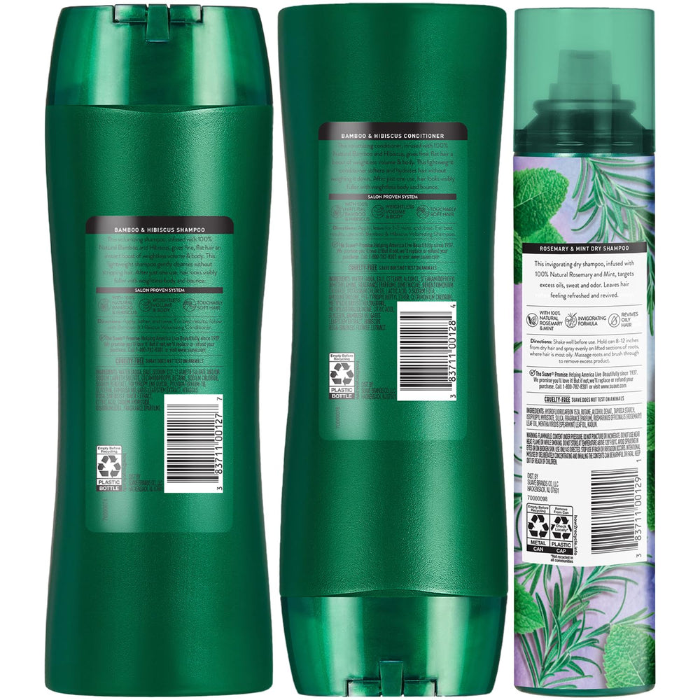 Suave cruelty-free logo on packaging signaling ethical cosmetic practices.