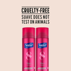 Long-lasting hold spray on styled hair using Suave Max Hold.