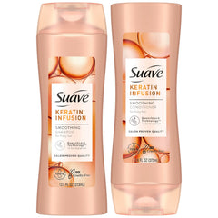 Suave Keratin Infusion Shampoo bottle showing frizz control for smoother hair