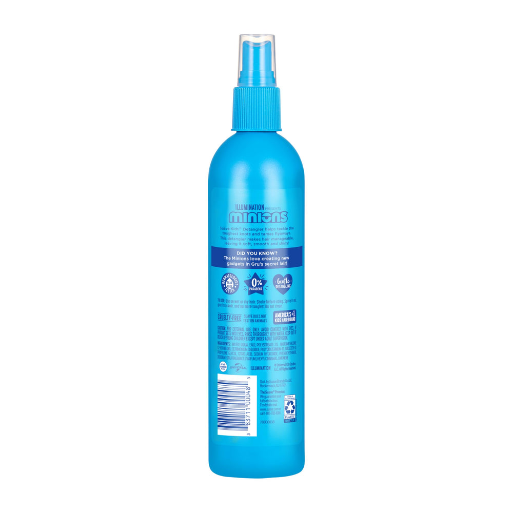 Suave Kids Detangler Spray Minions scent closeup — fresh fragrance enhances hair care.