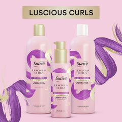 Suave Luscious Curls amino acid complex visual highlight on bottle.