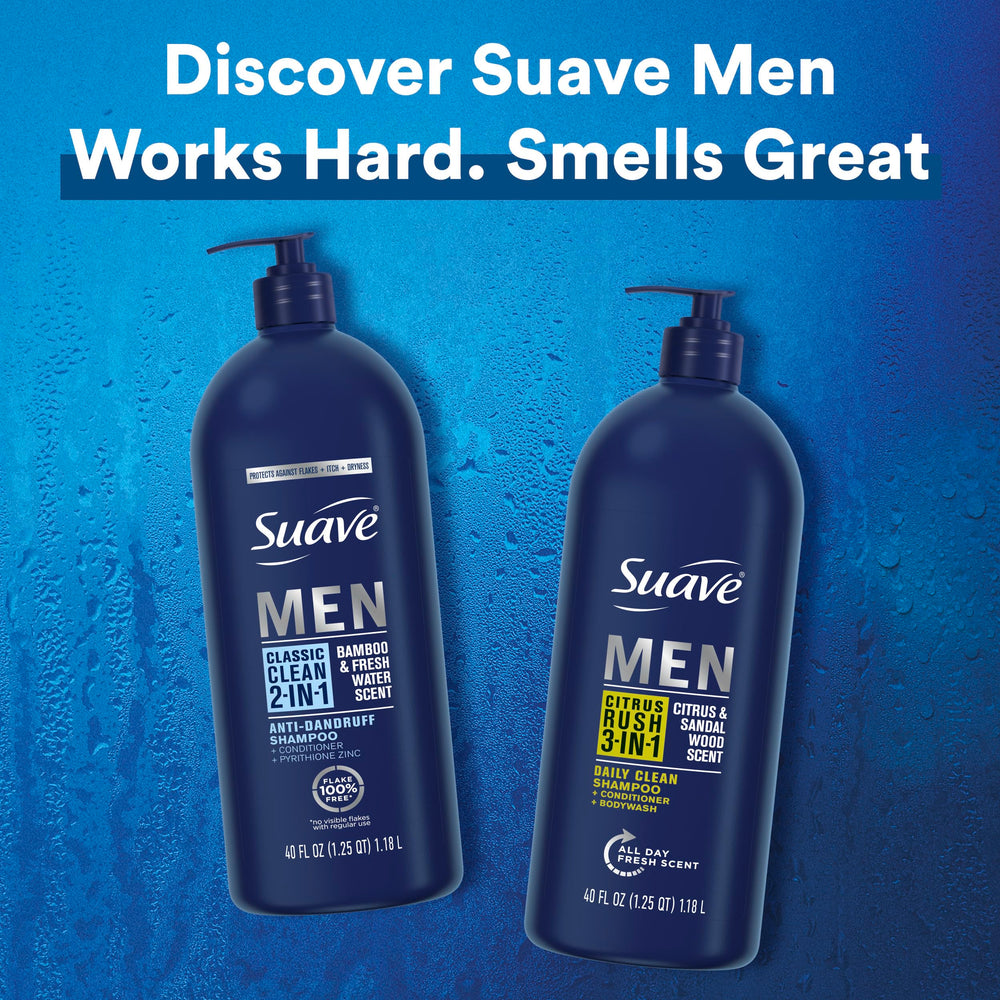 Suave Men 40 oz bottle in-pack layout showing bulk value.