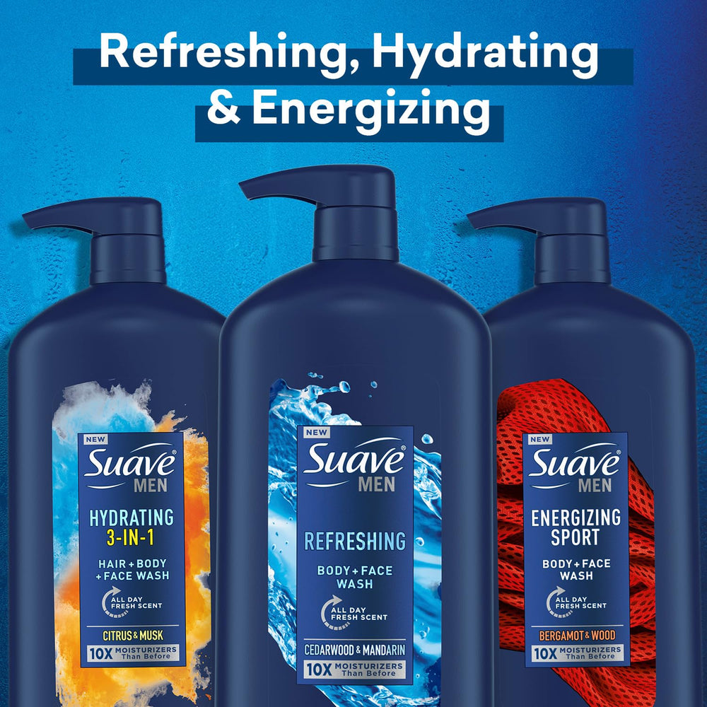 Suave Men 3-pack packaging shown for convenient gifting or storage.