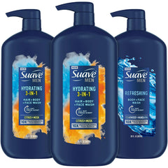 Suave Men Hydrating 3-in-1 bottle front view for daily cleansing.