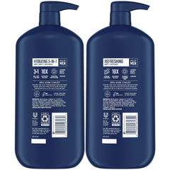 Suave Men Hydrating 3-in-1 bottle with pump-top for easy use.