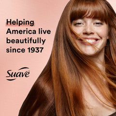 Suave Moroccan Oil Infusion Shampoo close-up highlights silky texture.