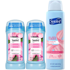 Suave powder deodorant sticks 2-pack on shelf for daily freshness