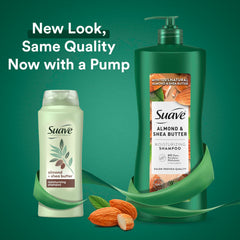 Suave Professionals Almond + Shea Butter Conditioner label highlights dye-free formula.
