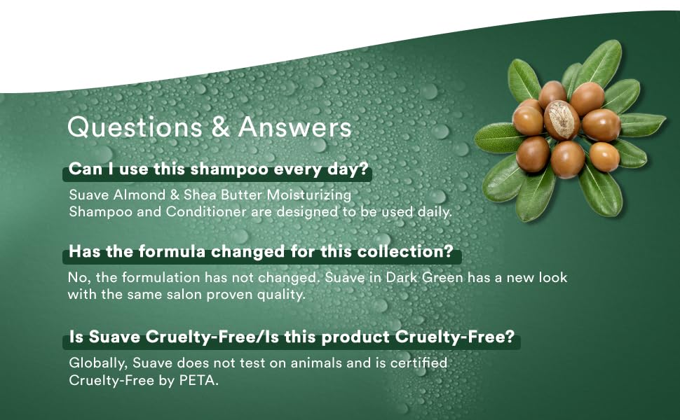 Suave Almond + Shea Butter ingredients graphic highlights 100% natural components.