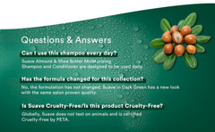 Suave Almond + Shea Butter ingredients graphic highlights 100% natural components.