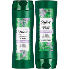 Suave Rosemary & Mint shampoo bottle with natural oils for refreshing scalp care.