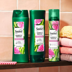 Suave shampoo lather demonstrates gentle cleansing and moisture retention.